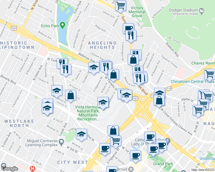 map of restaurants, bars, coffee shops, grocery stores, and more near 429 1/2 Firmin Street in Los Angeles