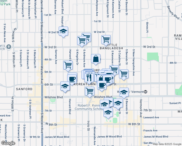 map of restaurants, bars, coffee shops, grocery stores, and more near in Los Angeles