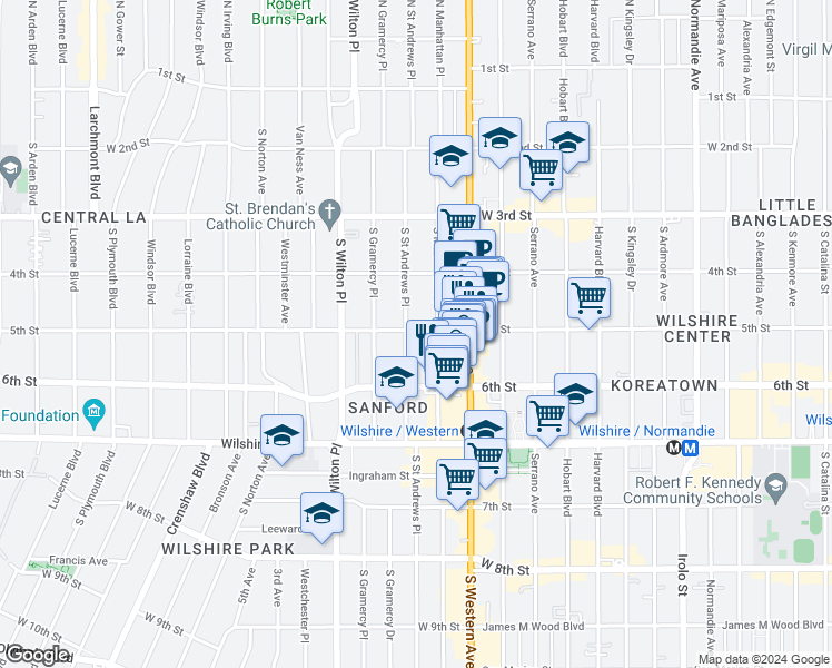 map of restaurants, bars, coffee shops, grocery stores, and more near in Los Angeles