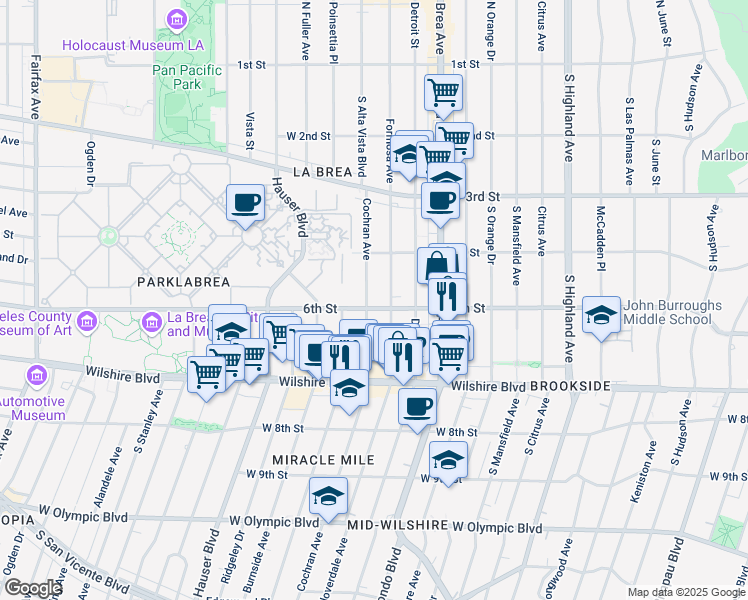 map of restaurants, bars, coffee shops, grocery stores, and more near 5525 West 6th Street in Los Angeles