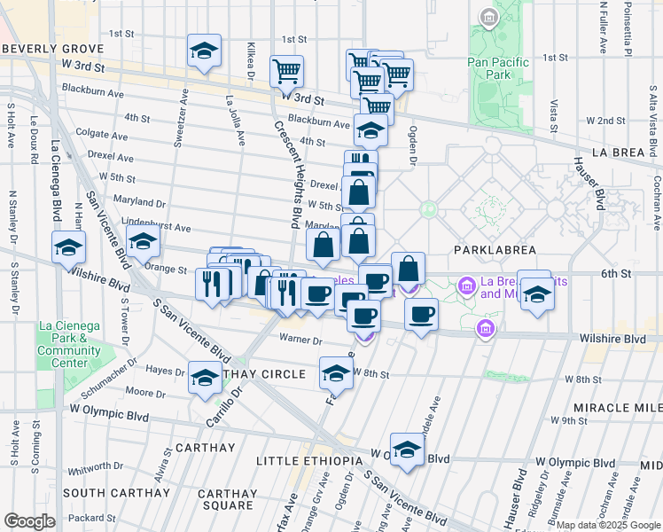 map of restaurants, bars, coffee shops, grocery stores, and more near 6204 West 6th Street in Los Angeles