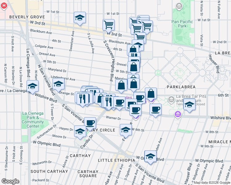 map of restaurants, bars, coffee shops, grocery stores, and more near 6204 West 6th Street in Los Angeles