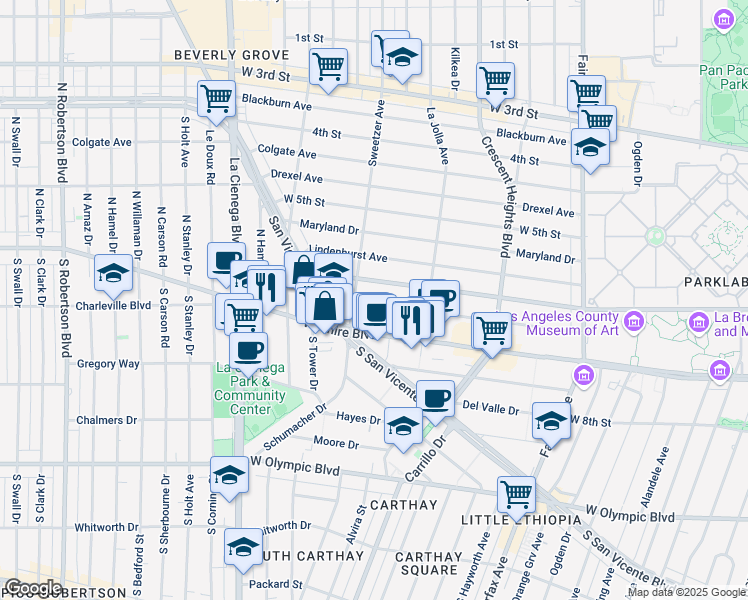 map of restaurants, bars, coffee shops, grocery stores, and more near 6526 Orange Street in Los Angeles