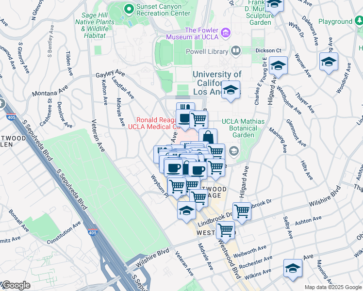map of restaurants, bars, coffee shops, grocery stores, and more near 200 Medical Plaza Driveway in Los Angeles