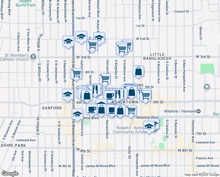map of restaurants, bars, coffee shops, grocery stores, and more near 3920 5th Street in Los Angeles