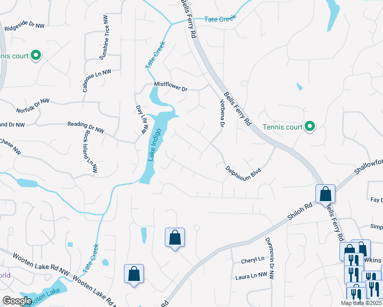 map of restaurants, bars, coffee shops, grocery stores, and more near 5804 Monarda Court Northwest in Acworth