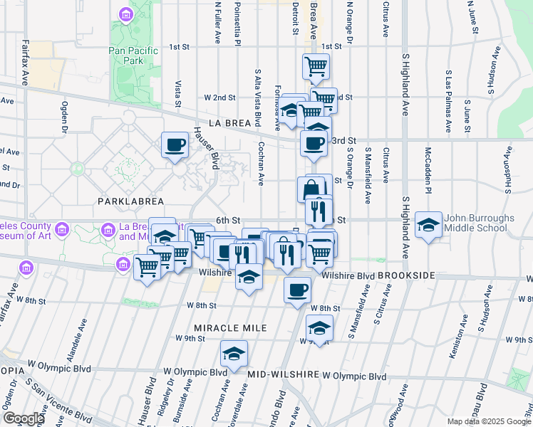 map of restaurants, bars, coffee shops, grocery stores, and more near 5525 West 6th Street in Los Angeles
