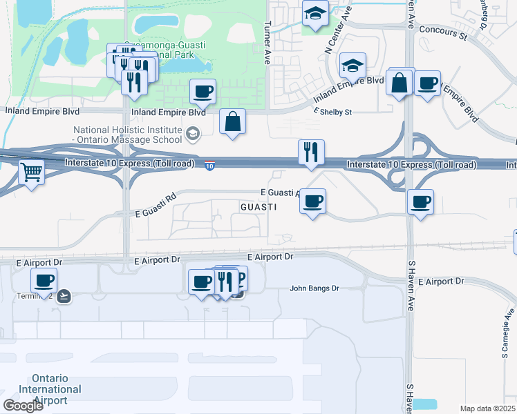 map of restaurants, bars, coffee shops, grocery stores, and more near in Ontario
