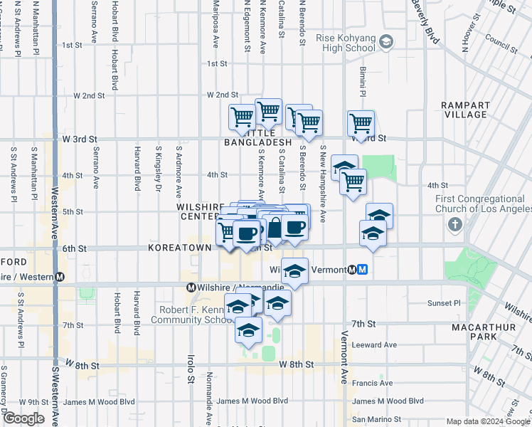 map of restaurants, bars, coffee shops, grocery stores, and more near 3520 5th Street in Los Angeles