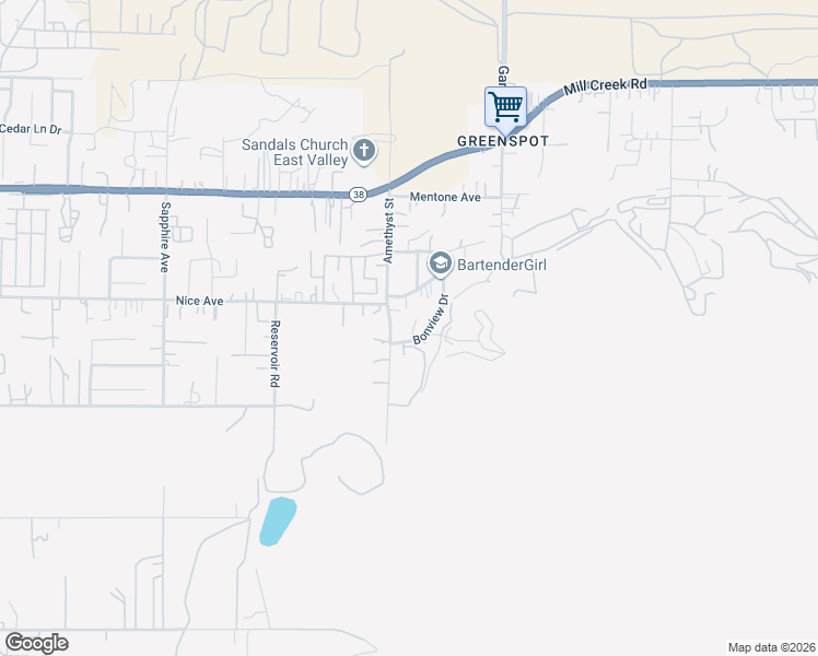 map of restaurants, bars, coffee shops, grocery stores, and more near 2327 Bonview Drive in Mentone