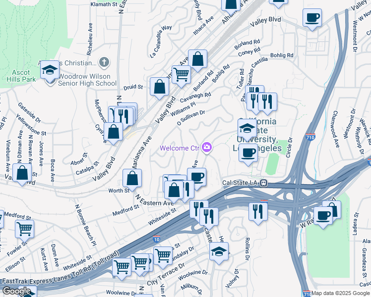map of restaurants, bars, coffee shops, grocery stores, and more near 1936 Heidleman Road in Los Angeles