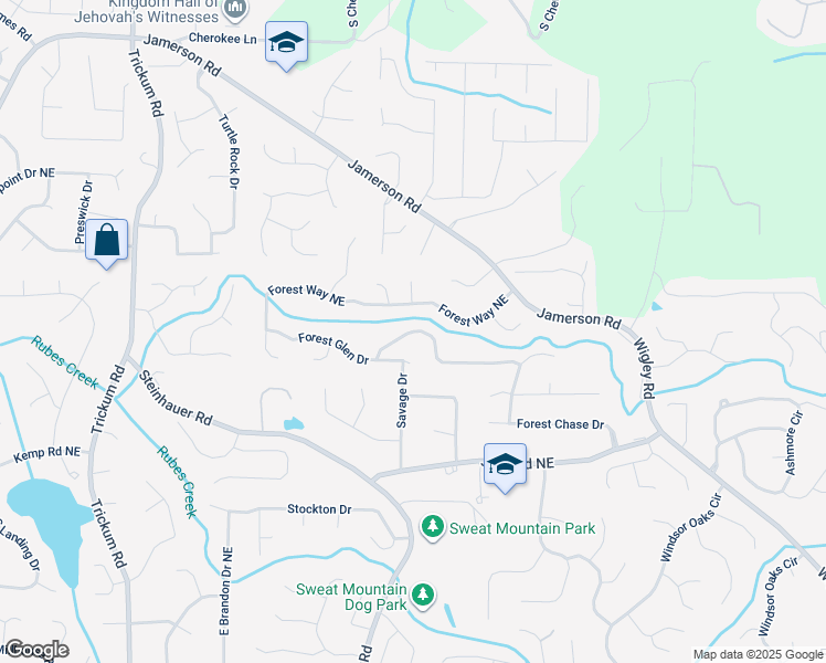map of restaurants, bars, coffee shops, grocery stores, and more near 2985 Forest Chase Terrace Northeast in Marietta