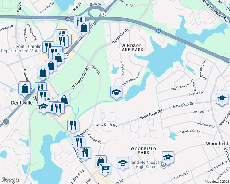 map of restaurants, bars, coffee shops, grocery stores, and more near 2925 Bagpipe Road in Columbia