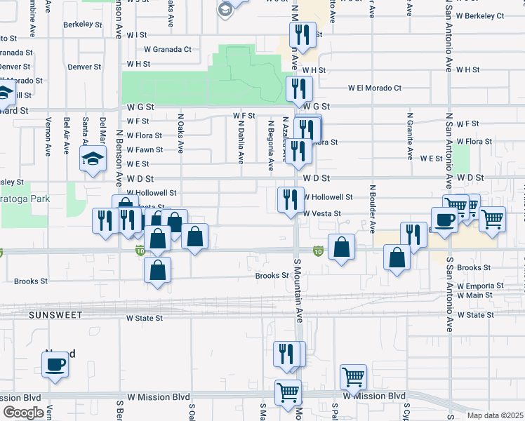 map of restaurants, bars, coffee shops, grocery stores, and more near 1162 West Stoneridge Court in Ontario