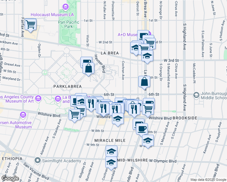 map of restaurants, bars, coffee shops, grocery stores, and more near 5566 West 6th Street in Los Angeles