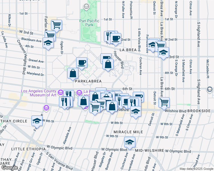 map of restaurants, bars, coffee shops, grocery stores, and more near in Los Angeles