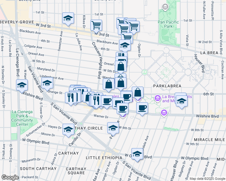 map of restaurants, bars, coffee shops, grocery stores, and more near 6204 West 6th Street in Los Angeles