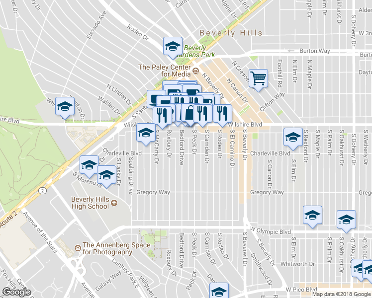 map of restaurants, bars, coffee shops, grocery stores, and more near 200 South Bedford Drive in Beverly Hills