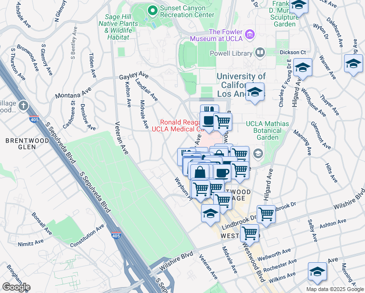 map of restaurants, bars, coffee shops, grocery stores, and more near 10974 Roebling Avenue in Los Angeles