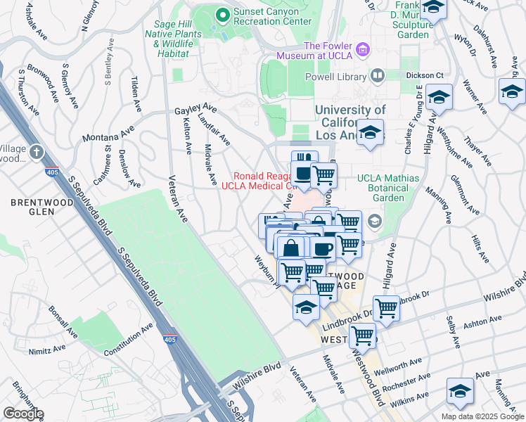 map of restaurants, bars, coffee shops, grocery stores, and more near 10974 Roebling Avenue in Los Angeles