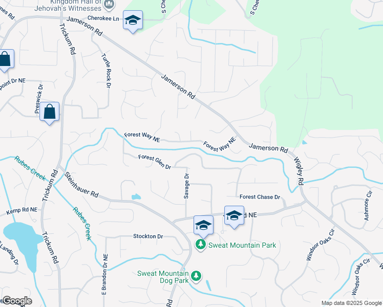 map of restaurants, bars, coffee shops, grocery stores, and more near 2985 Forest Chase Terrace Northeast in Marietta