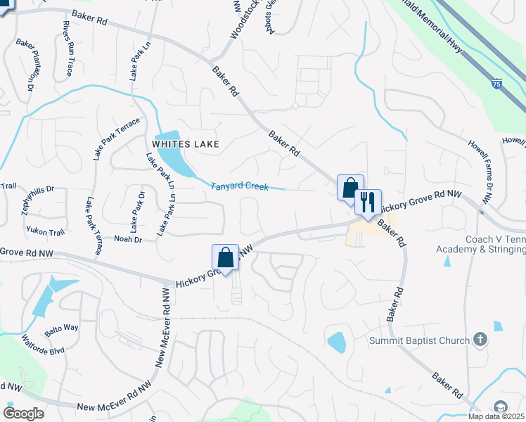 map of restaurants, bars, coffee shops, grocery stores, and more near 4522 Grenadine Circle in Acworth