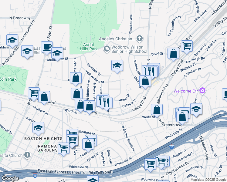 map of restaurants, bars, coffee shops, grocery stores, and more near 4548 Jade Street in Los Angeles