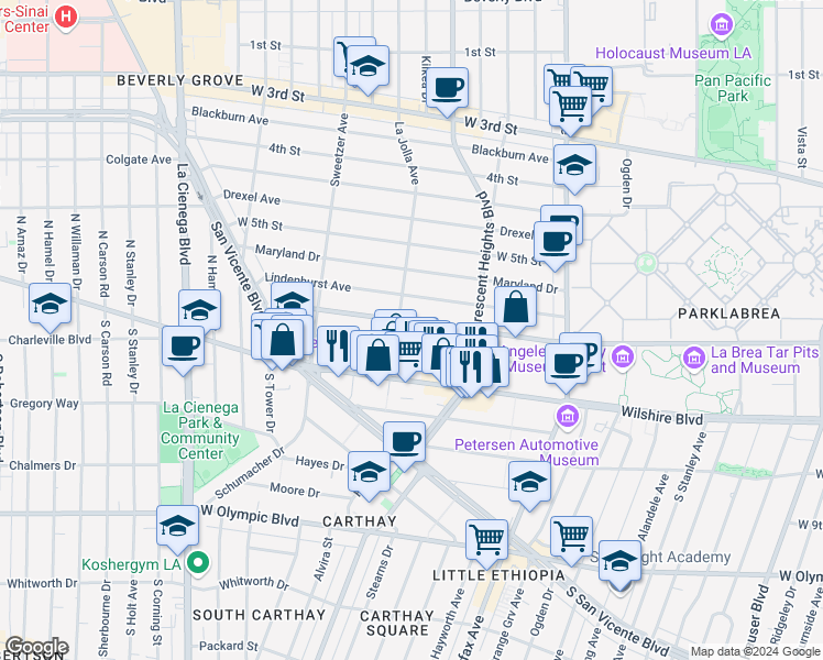 map of restaurants, bars, coffee shops, grocery stores, and more near 6370 West 6th Street in Los Angeles