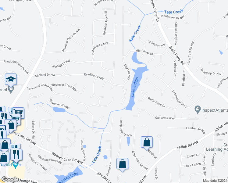 map of restaurants, bars, coffee shops, grocery stores, and more near 4796 Erie Court Northwest in Acworth