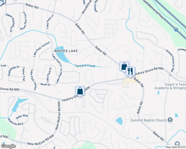 map of restaurants, bars, coffee shops, grocery stores, and more near 4522 Grenadine Circle in Acworth