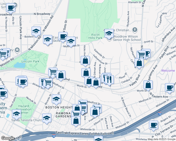map of restaurants, bars, coffee shops, grocery stores, and more near 1919 Vineburn Avenue in Los Angeles