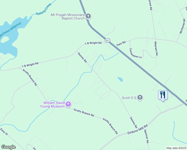 map of restaurants, bars, coffee shops, grocery stores, and more near 5040 Dennis Road in Rembert