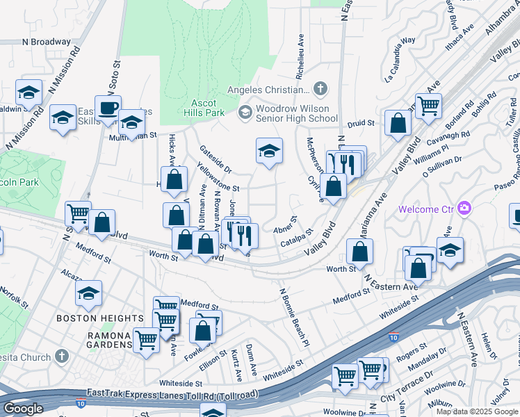 map of restaurants, bars, coffee shops, grocery stores, and more near 4548 Jade Street in Los Angeles