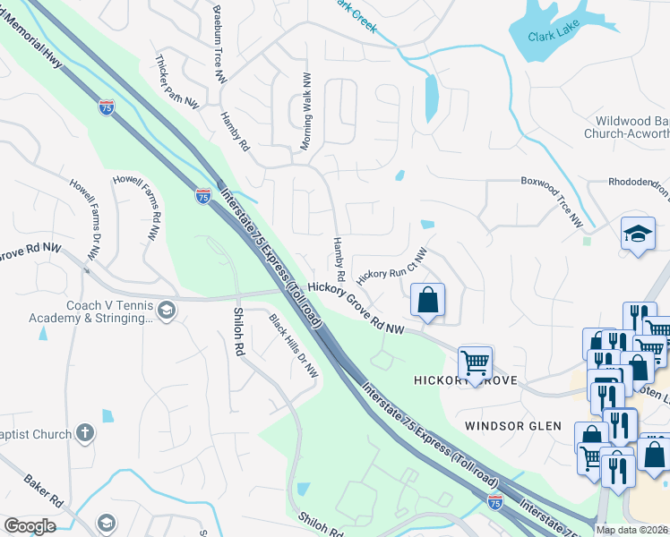 map of restaurants, bars, coffee shops, grocery stores, and more near 1929 Paddock Path Drive Northwest in Acworth