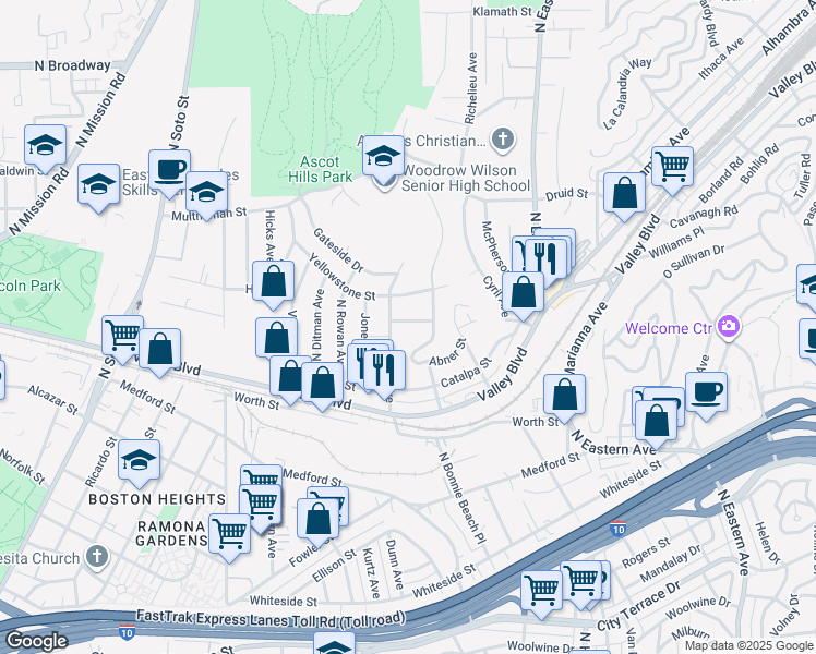 map of restaurants, bars, coffee shops, grocery stores, and more near 4548 Jade Street in Los Angeles