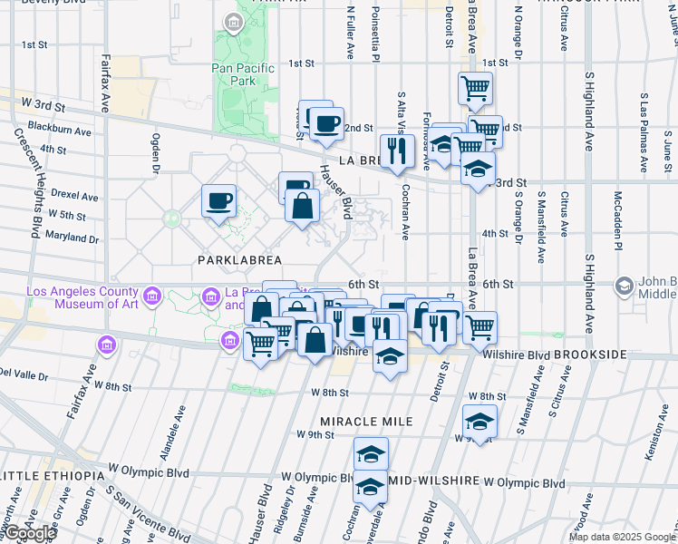 map of restaurants, bars, coffee shops, grocery stores, and more near in Los Angeles