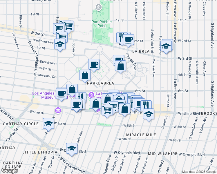 map of restaurants, bars, coffee shops, grocery stores, and more near in Los Angeles