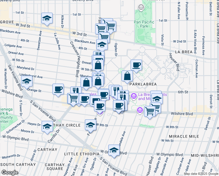 map of restaurants, bars, coffee shops, grocery stores, and more near 6033 West 6th Street in Los Angeles