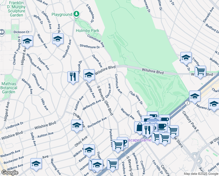 map of restaurants, bars, coffee shops, grocery stores, and more near 1287 Devon Avenue in Los Angeles
