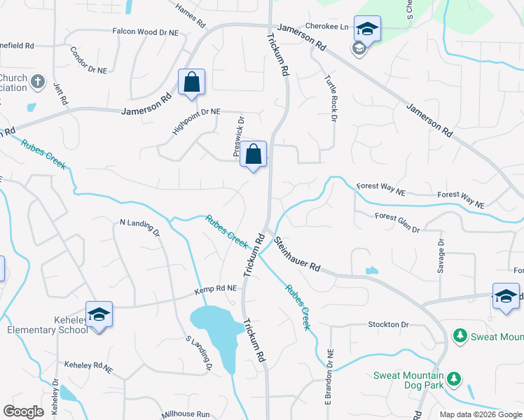map of restaurants, bars, coffee shops, grocery stores, and more near 2206 North Landing Way in Marietta