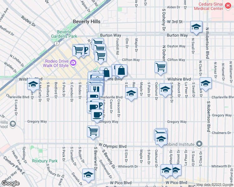 map of restaurants, bars, coffee shops, grocery stores, and more near 149 Crescent Drive in Beverly Hills