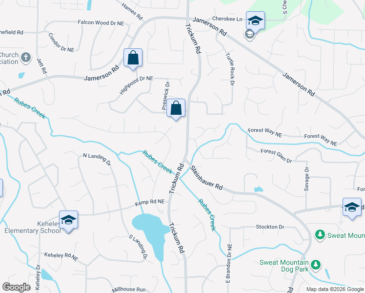 map of restaurants, bars, coffee shops, grocery stores, and more near 2206 North Landing Way in Marietta