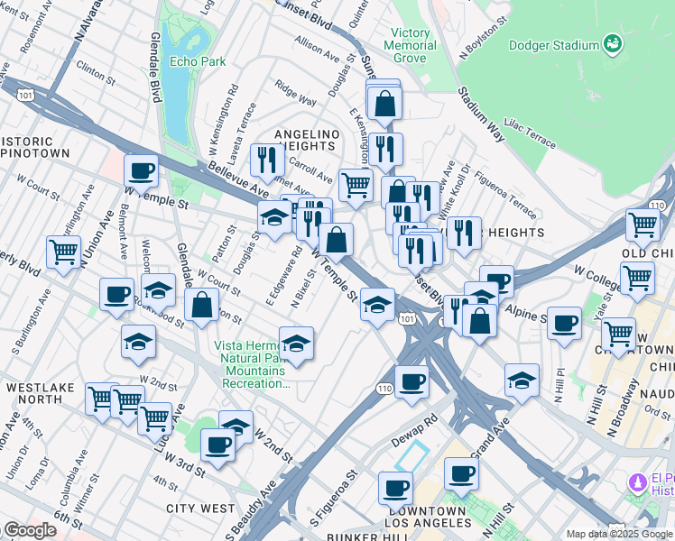 map of restaurants, bars, coffee shops, grocery stores, and more near 458 North Boylston Street in Los Angeles