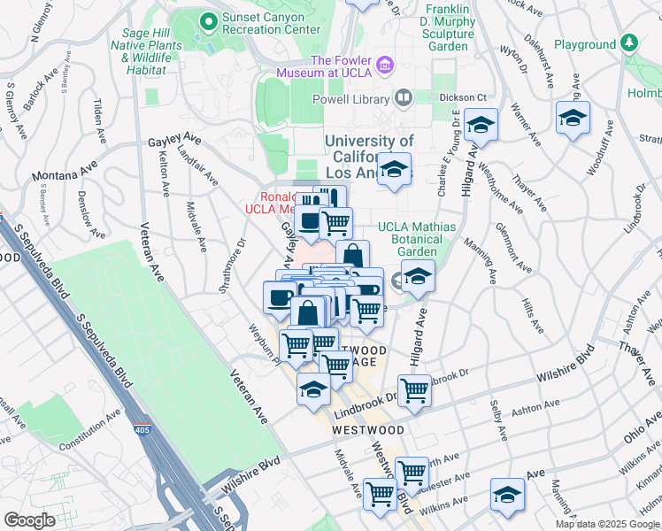 map of restaurants, bars, coffee shops, grocery stores, and more near 100 Medical Plaza in Los Angeles