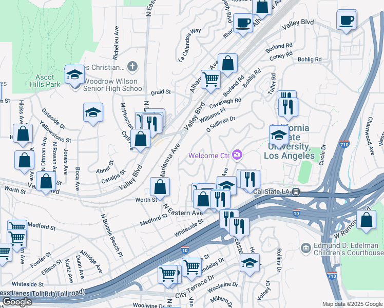 map of restaurants, bars, coffee shops, grocery stores, and more near 4840 O Sullivan Drive in Los Angeles