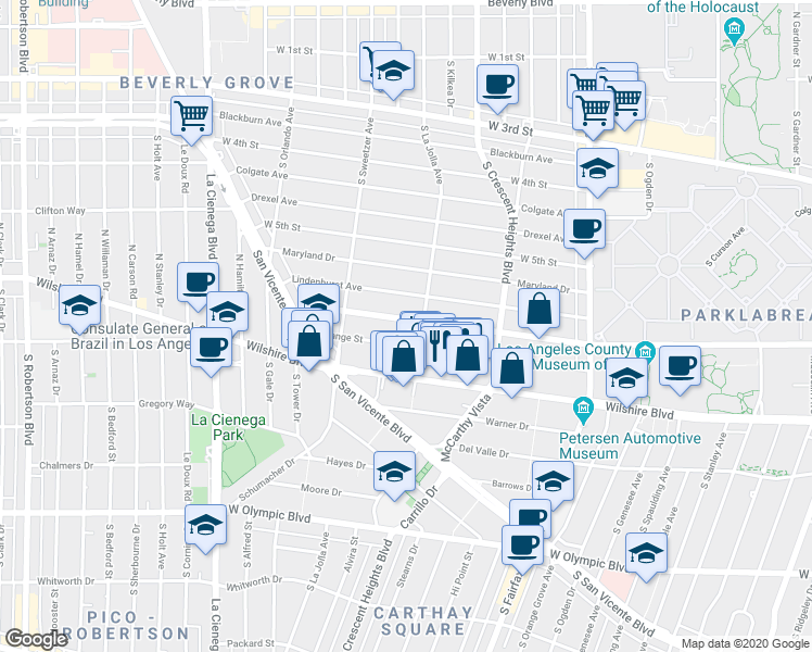map of restaurants, bars, coffee shops, grocery stores, and more near 6418 West 6th Street in Los Angeles