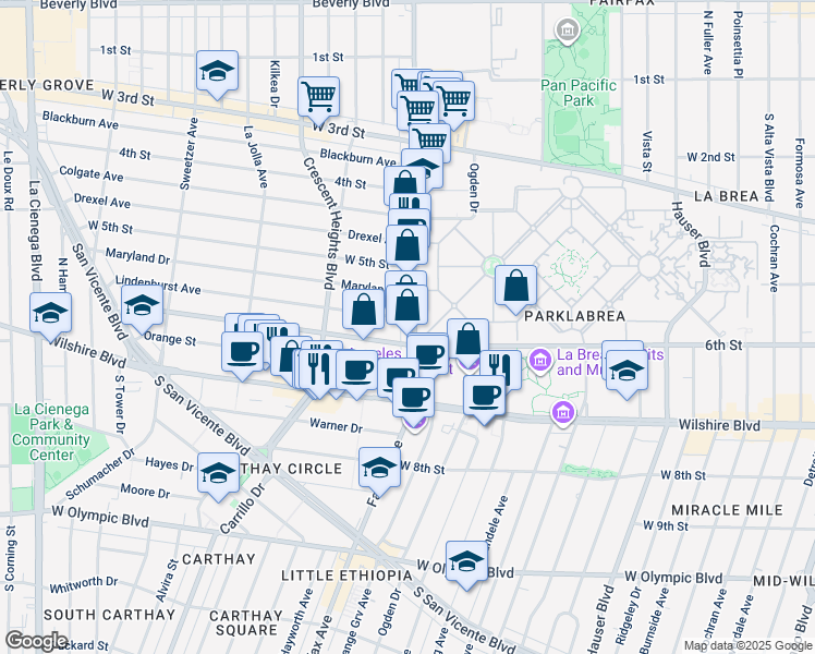 map of restaurants, bars, coffee shops, grocery stores, and more near in Los Angeles