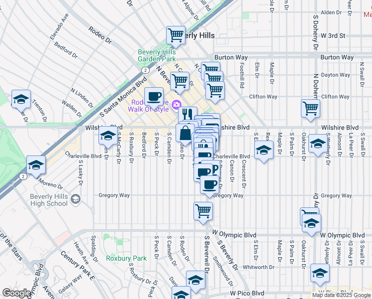 map of restaurants, bars, coffee shops, grocery stores, and more near 150 South Rodeo Drive in Beverly Hills