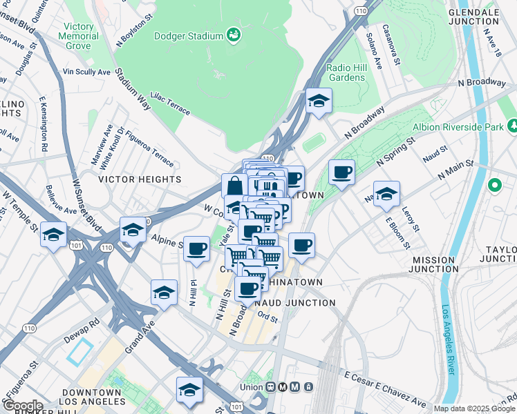 map of restaurants, bars, coffee shops, grocery stores, and more near 531 West College Street in Los Angeles