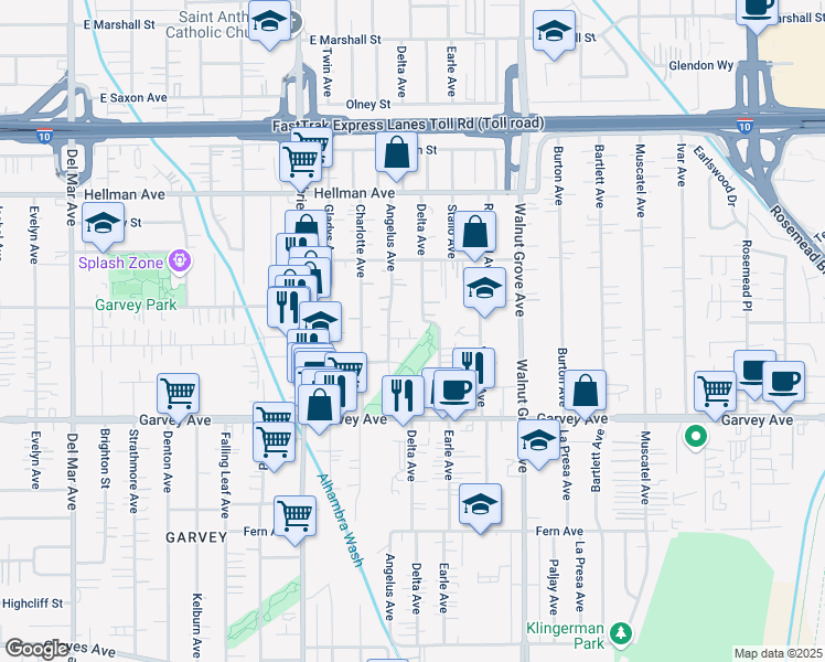 map of restaurants, bars, coffee shops, grocery stores, and more near 8356 Whitmore Street in Rosemead